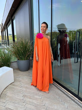 Carregar imagem no visualizador da galeria, Kaftan Square Ombro Só Laranja + Flor